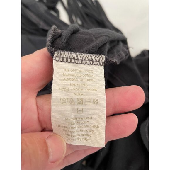 Free People Western Boho Style Y2K Women's Fringe Sleeve Black Top Size M - Picture 7 of 10